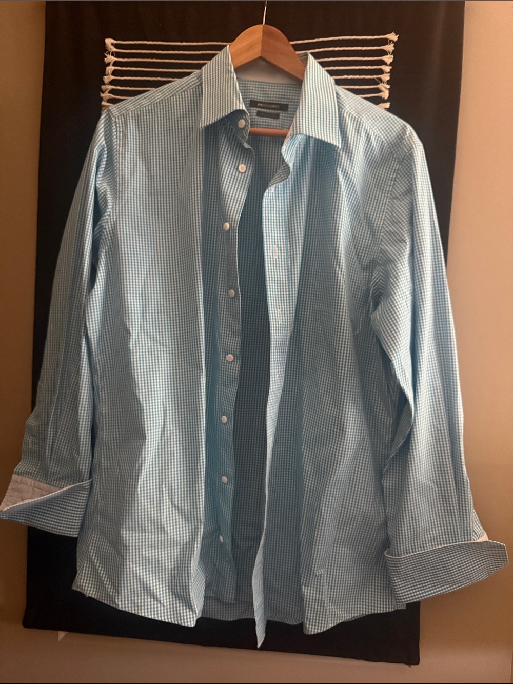 Men's Light Blue Gingham Button-Up Shirt
